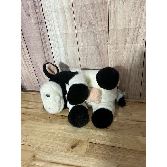 Aurora Cow Plush Stuffed Animal Small Black & White 8" Heavy - Picture 3 of 10